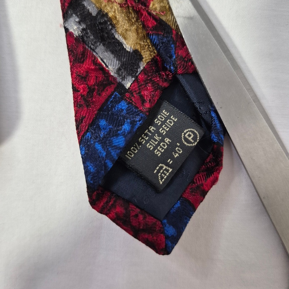 Ermenegildo Zegna Tie Mens Red Blue Geometric Abstract Silk Necktie Italy Office - Picture 6 of 9